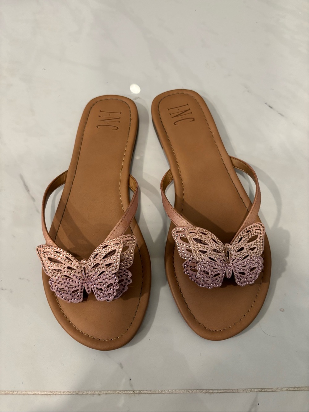 INC International Concepts Pink Butterfly Slide Sandals